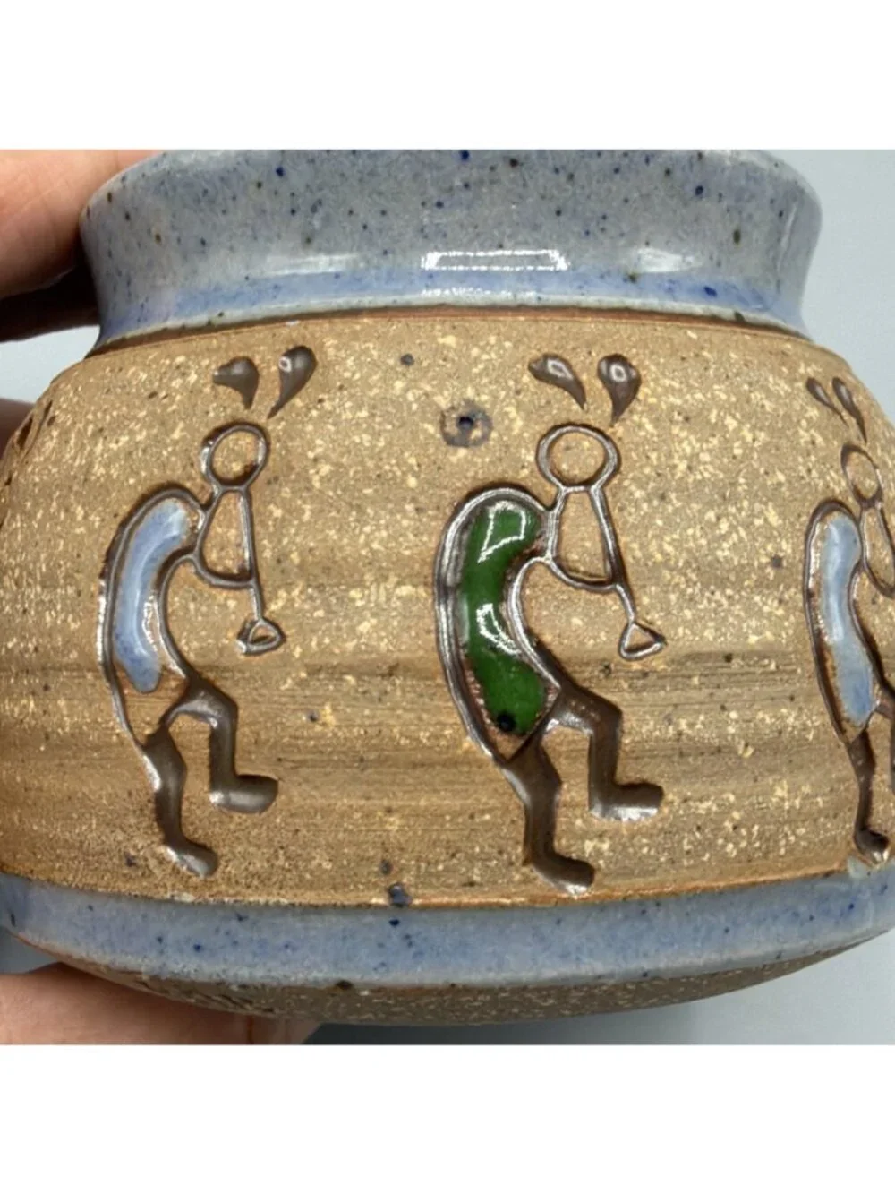 Kokopelli Stoneware Studio Pottery Mug Southwest Style Signed RAB Blue Rustic